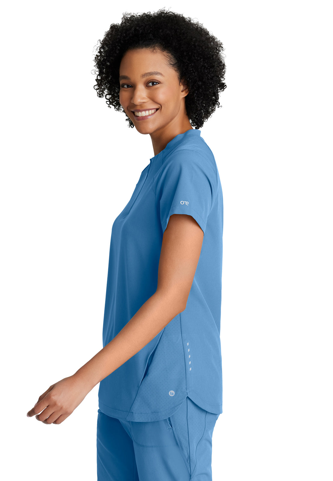 Women's 2 Pocket Banded Zip Collar Flux Scrub Top - BOT216 - Ciel Blue