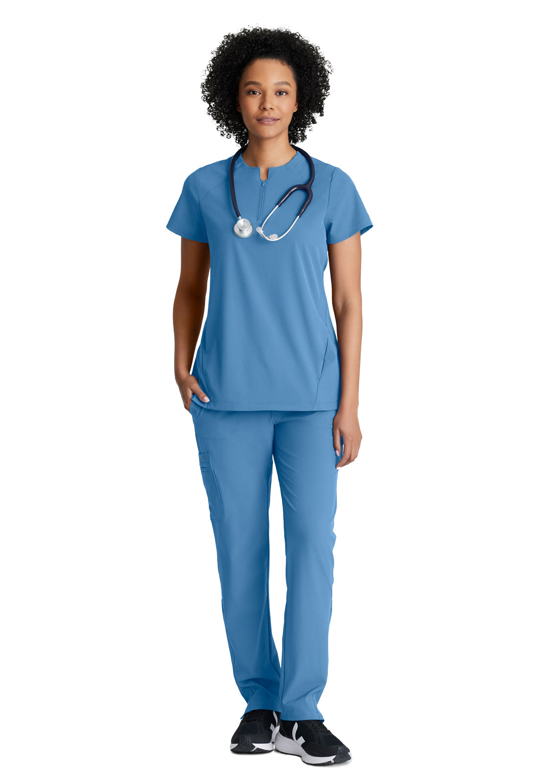 Women's 2 Pocket Banded Zip Collar Flux Scrub Top - BOT216 - Ciel Blue