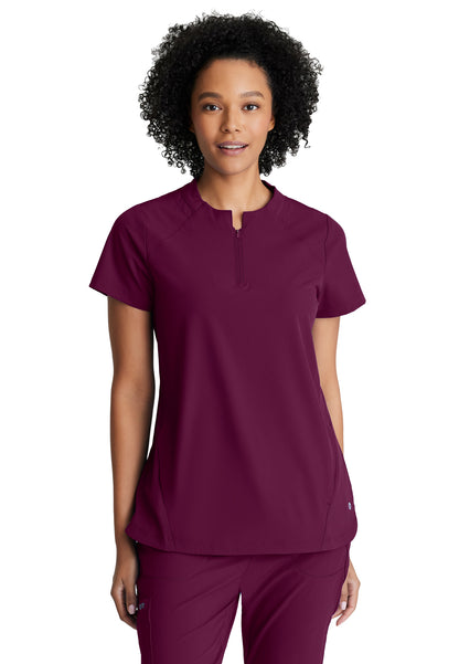 Women's 2 Pocket Banded Zip Collar Flux Scrub Top - BOT216 - Wine