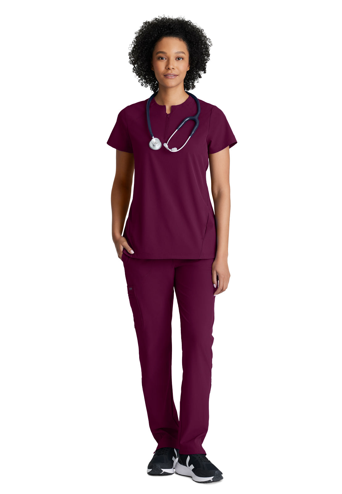 Women's 2 Pocket Banded Zip Collar Flux Scrub Top - BOT216 - Wine