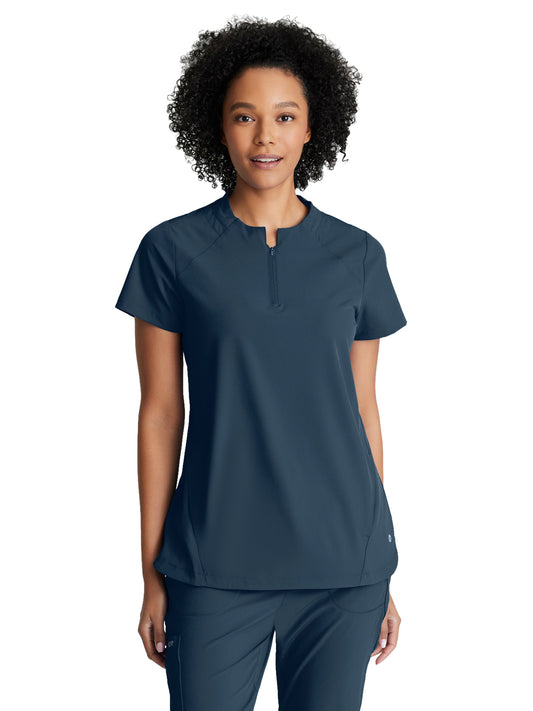 Women's 2 Pocket Banded Zip Collar Flux Scrub Top - BOT216 - Steel