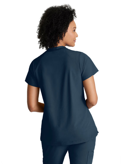 Women's 2 Pocket Banded Zip Collar Flux Scrub Top - BOT216 - Steel