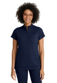 Women's Three-Pocket Mock Neck Vigor Scrub Top - BOT270 - Indigo (Navy)