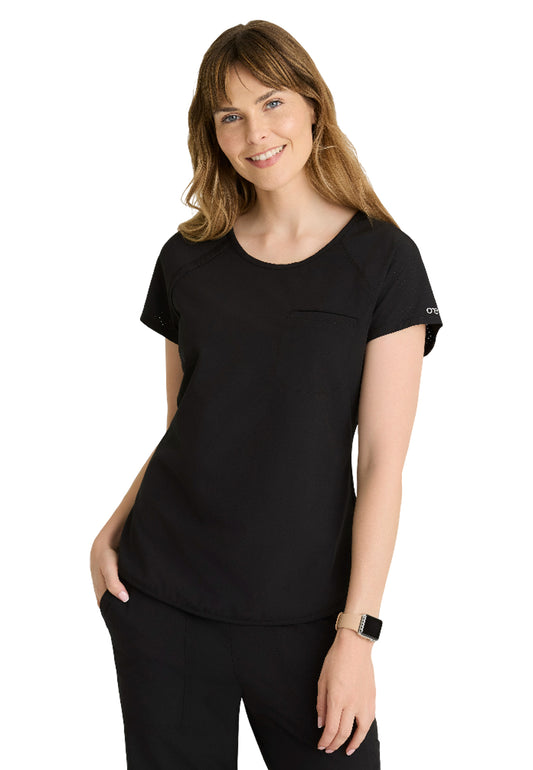 Women's One Pocket Swing Relaxed Fit Scrub Top - BOT273 - Black