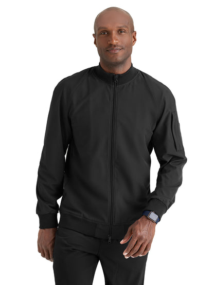 Men's 2-Way Front Zipper Scrub Jacket - BOW883 - Black