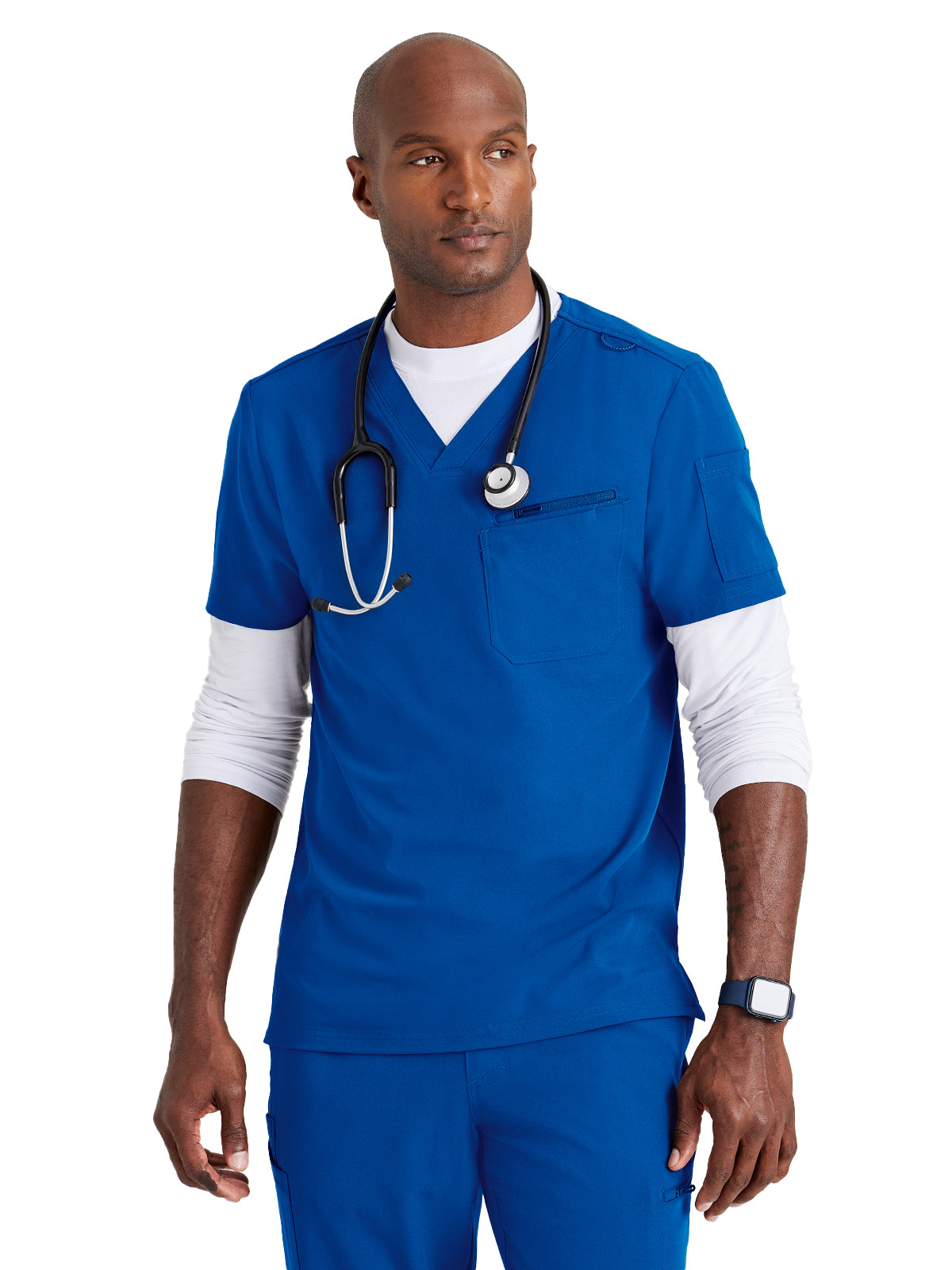 Men's Three-Pocket V-Neck Rally Scrub Top - BUT153 - New Royal