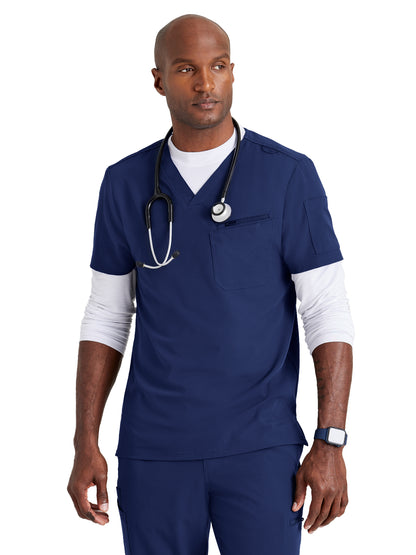 Men's Three-Pocket V-Neck Rally Scrub Top - BUT153 - Indigo (Navy)