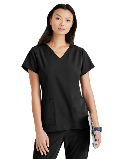 Women's Four-Pocket V-Neck Purpose Scrub Top - BUT167 - Black