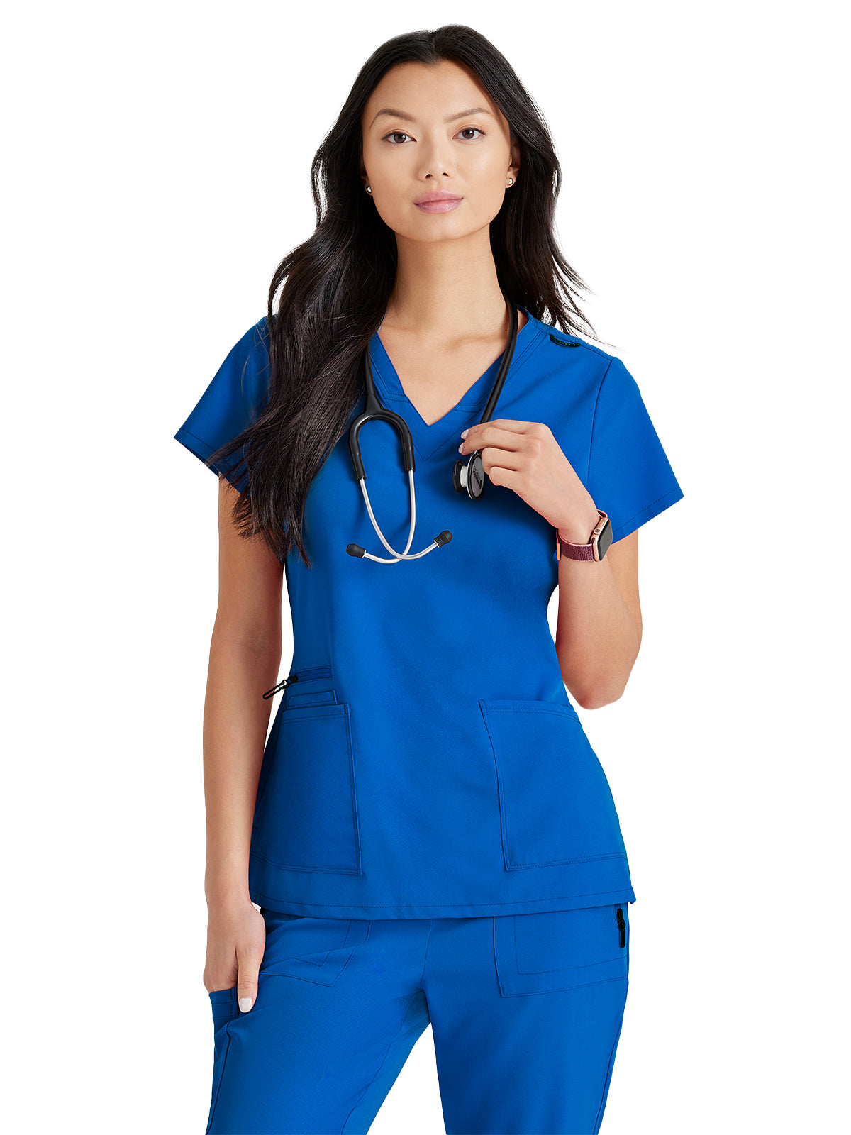 Women's Four-Pocket V-Neck Purpose Scrub Top - BUT167 - New Royal