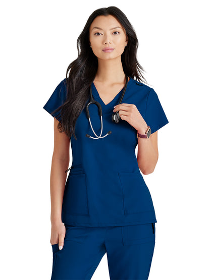 Women's Four-Pocket V-Neck Purpose Scrub Top - BUT167 - Indigo (Navy)