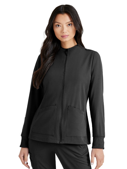 Women's Three-Pocket Zip-Up Team Warm-Up Scrub Jacket - BUW884 - Black
