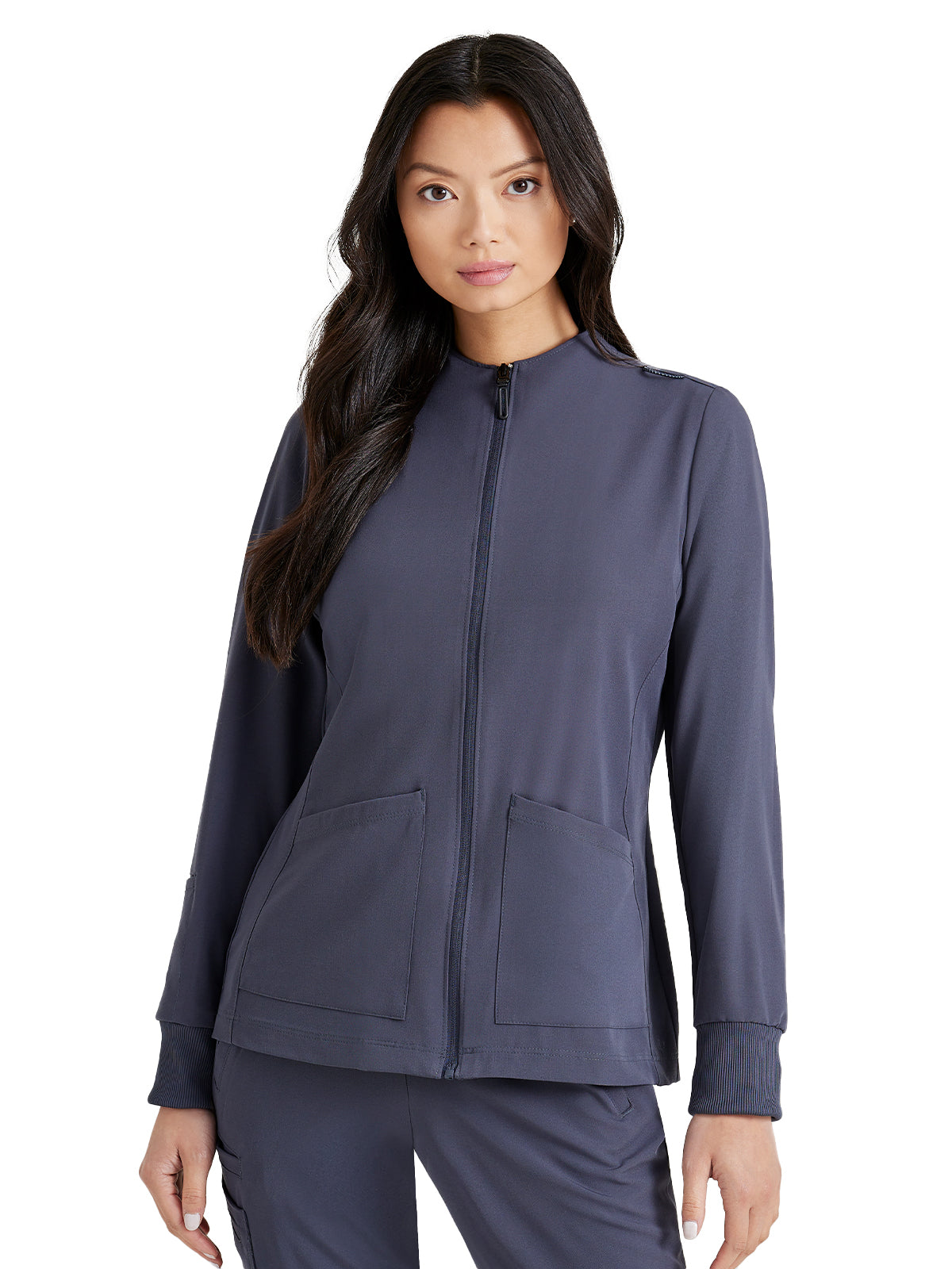 Women's Three-Pocket Zip-Up Team Warm-Up Scrub Jacket - BUW884 - Steel