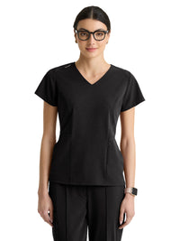 Women's Three-Pocket Spring V-Neck Top - GRGT309 - Black