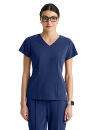 Women's Three-Pocket Spring V-Neck Top - GRGT309 - Indigo (Navy)