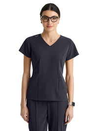 Women's Three-Pocket Spring V-Neck Top - GRGT309 - Steel