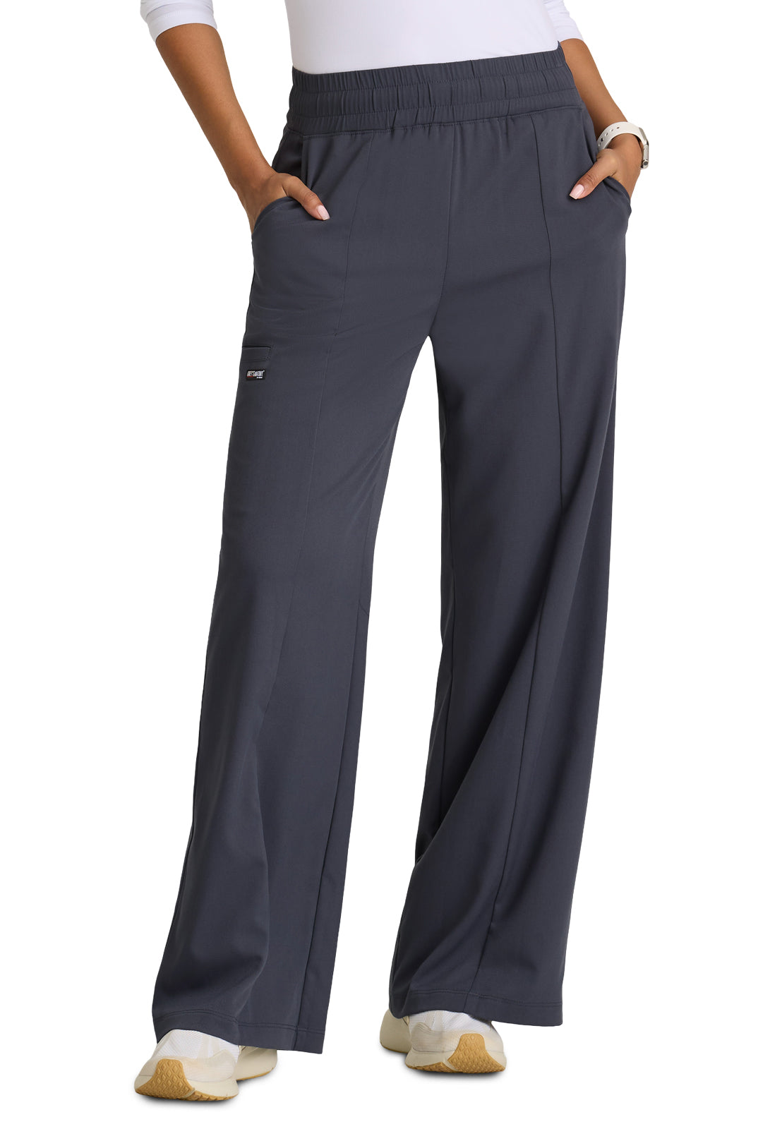 Women's Five Pocket Elastic Waistband Emerson Scrub Pant - GRSP677 - Steel