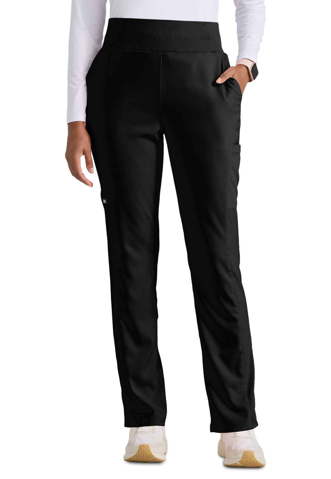 Women's  Six Pocket Rib Knit Waistband Renee Scrub Pant - GRSP692 - Black