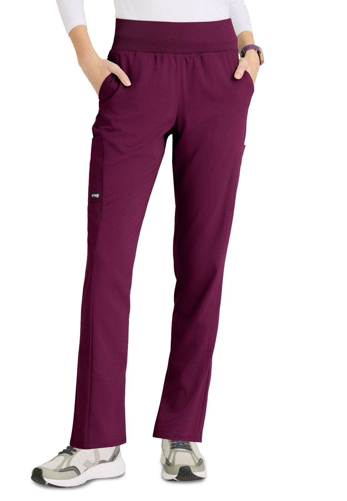 Women's  Six Pocket Rib Knit Waistband Renee Scrub Pant - GRSP692 - Wine