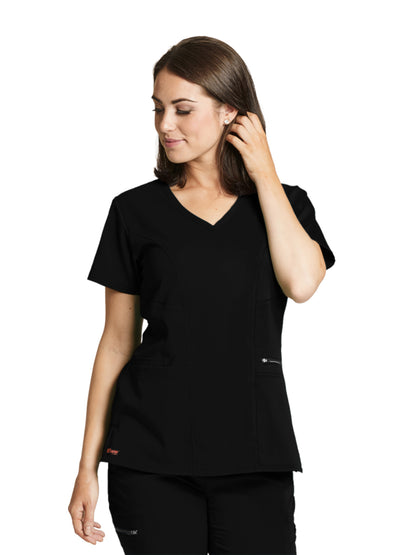 Women's Three-Pocket V-Neck Kim Scrub Top - GRST001 - Black