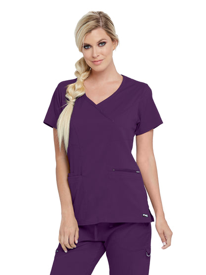Women's Three-Pocket V-Neck Kim Scrub Top - GRST001 - Eggplant