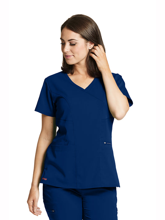 Women's Three-Pocket V-Neck Kim Scrub Top - GRST001 - Indigo (Navy)