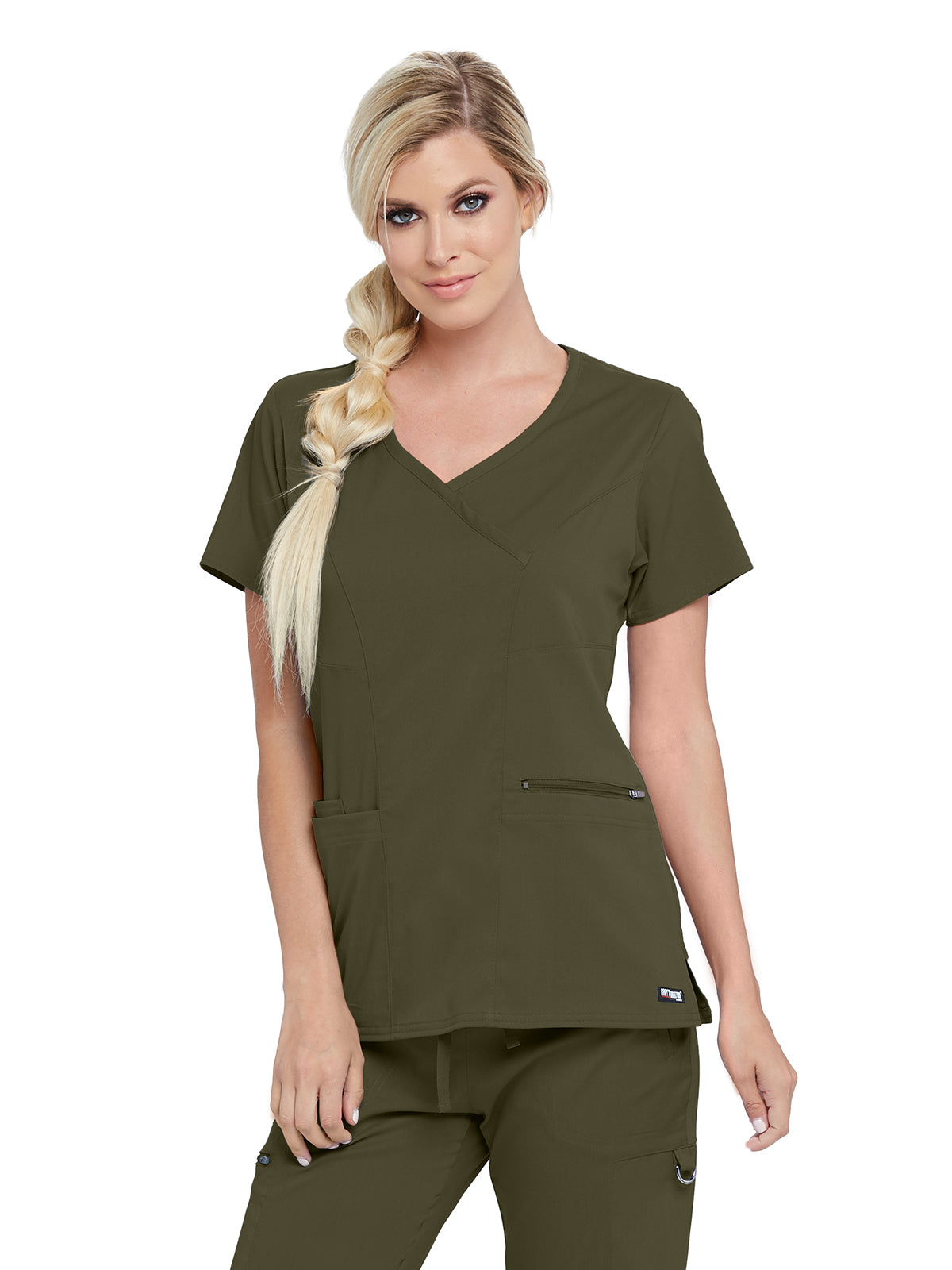 Women's Three-Pocket V-Neck Kim Scrub Top - GRST001 - Olive