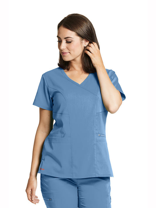 Women's Three-Pocket V-Neck Kim Scrub Top - GRST001 - Ciel Blue