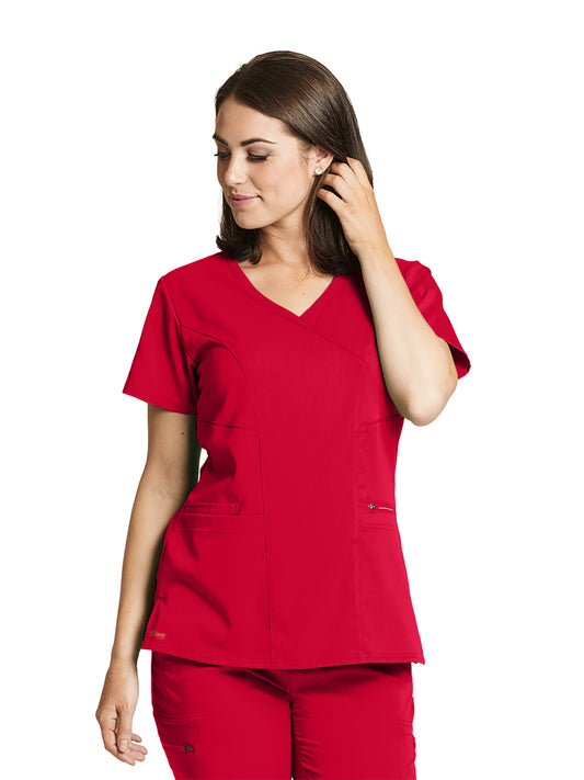 Women's Three-Pocket V-Neck Kim Scrub Top - GRST001 - Scarlet Red