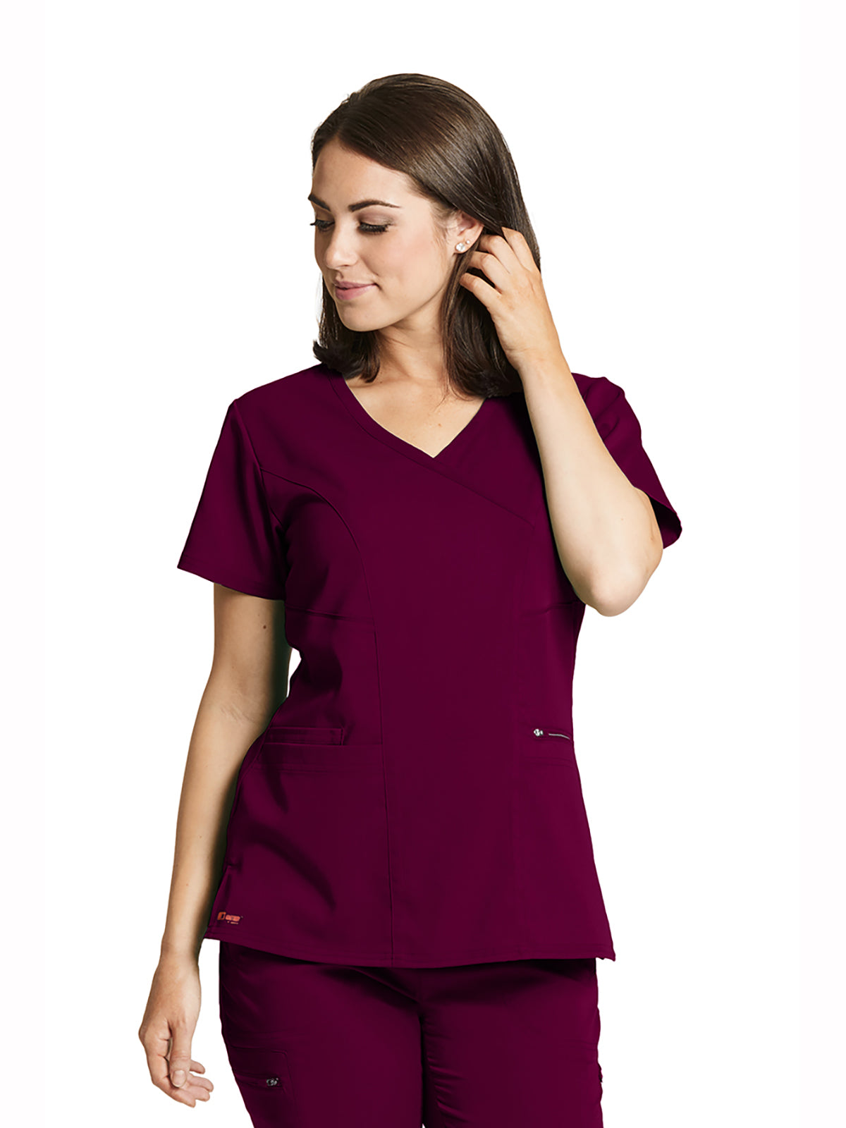 Women's Three-Pocket V-Neck Kim Scrub Top - GRST001 - Wine