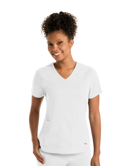 Women's Four-Pocket V-Neck Emma Scrub Top - GRST011 - White