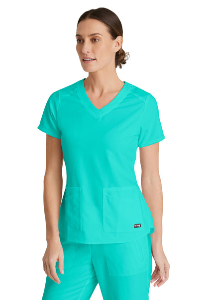 Women's Four-Pocket V-Neck Emma Scrub Top - GRST011 - Alpine Aqua