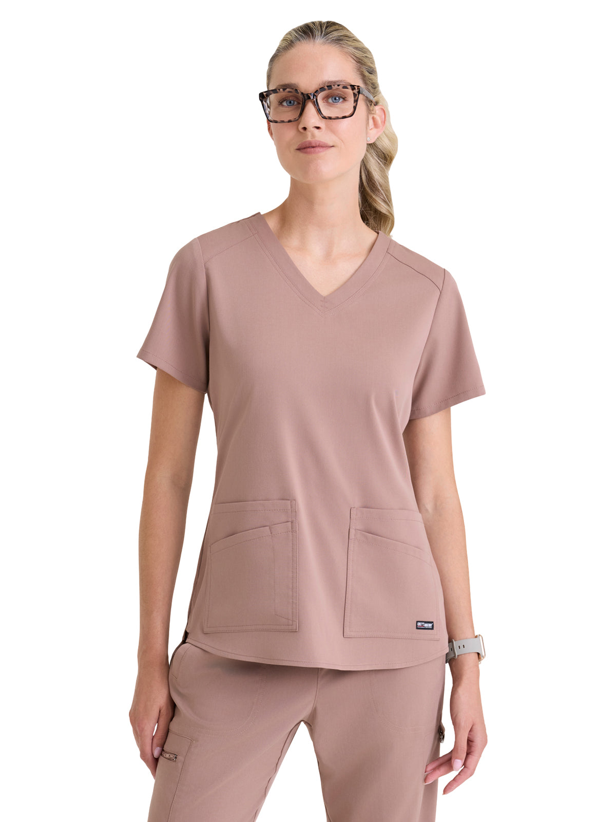 Women's Four-Pocket V-Neck Emma Scrub Top - GRST011 - Warm Mocha