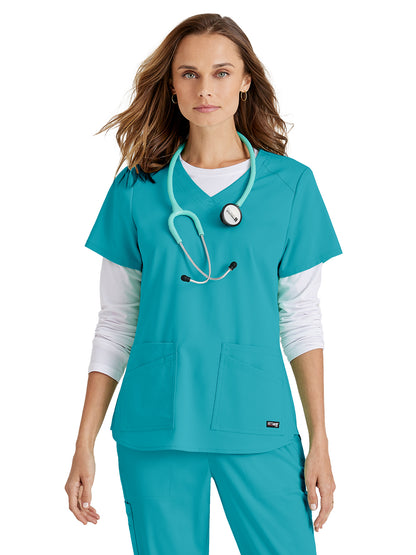 Women's Four-Pocket V-Neck Emma Scrub Top - GRST011 - Teal
