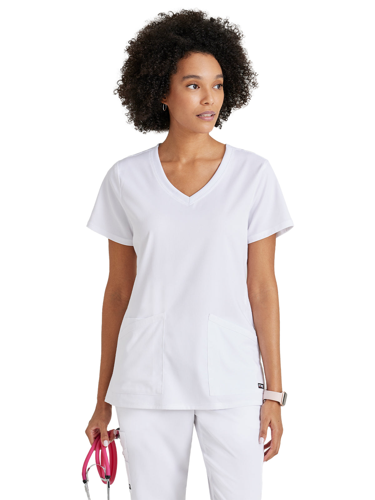 Women's Three-Pocket V-Neck Serena Scrub Top - GRST045 - White