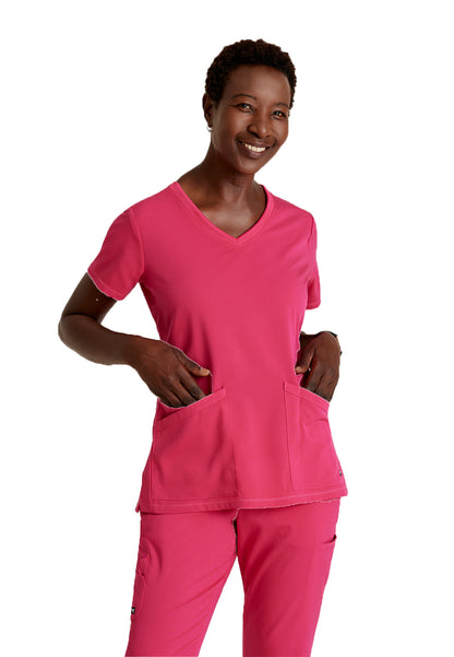Women's Three-Pocket V-Neck Serena Scrub Top - GRST045 - Vibrance Pink