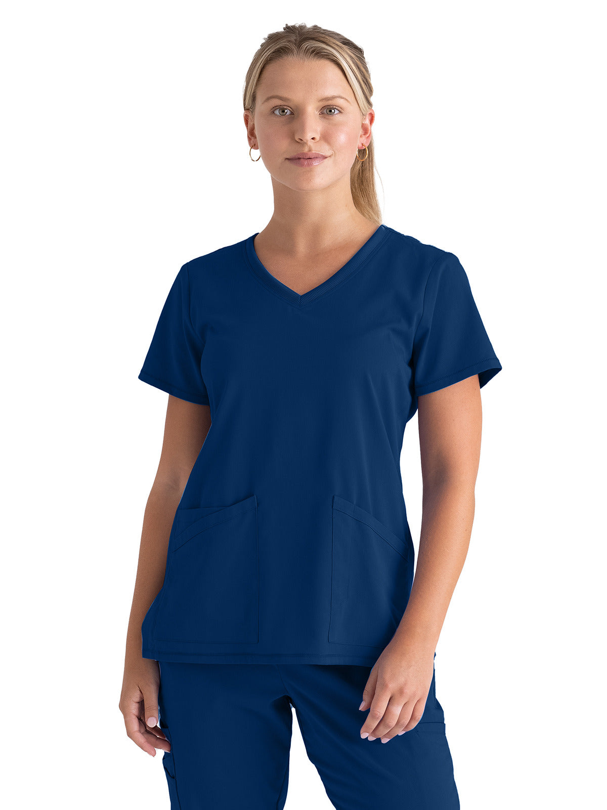 Women's Three-Pocket V-Neck Serena Scrub Top - GRST045 - Indigo (Navy)