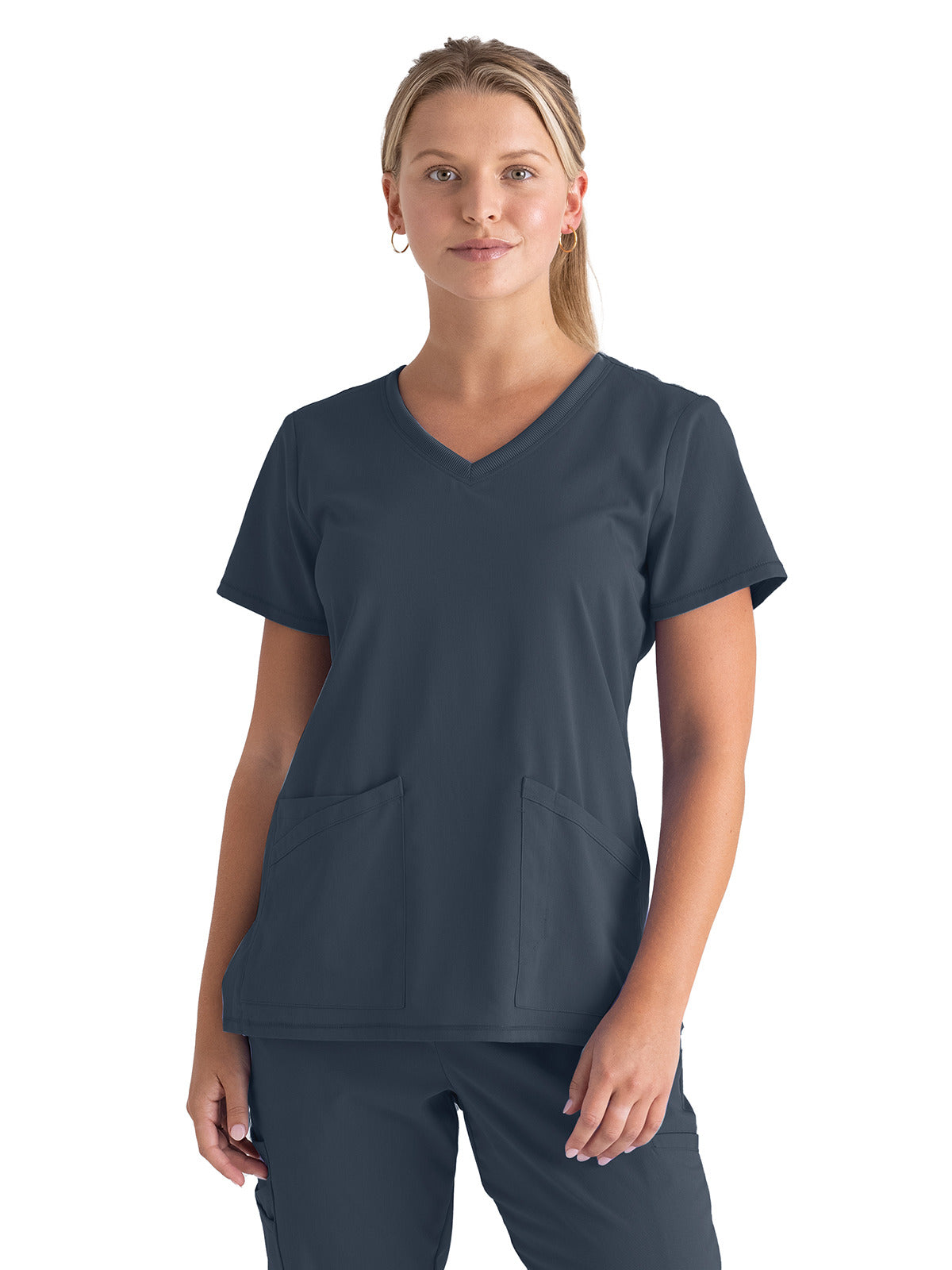 Women's Three-Pocket V-Neck Serena Scrub Top - GRST045 - Steel