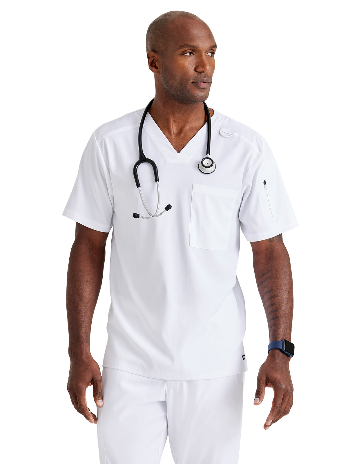 Men's Two-Pocket V-Neck Murphy Scrub Top - GRST079 - White