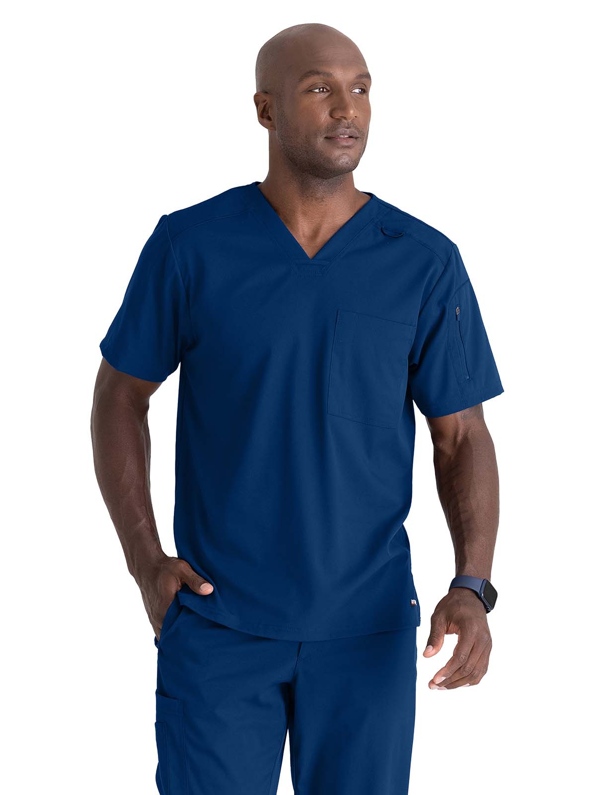 Men's Two-Pocket V-Neck Murphy Scrub Top - GRST079 - Indigo (Navy)