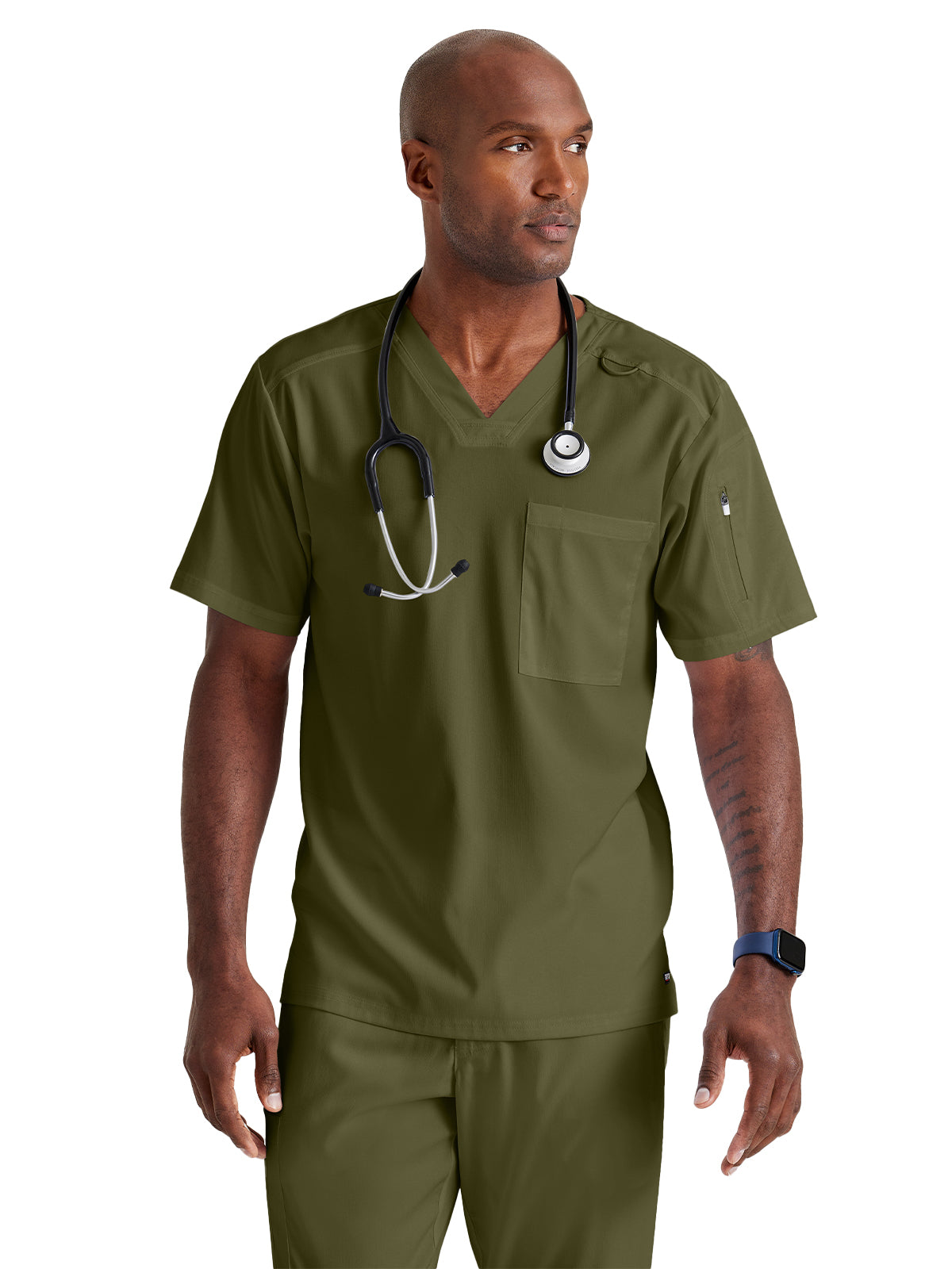 Men's Two-Pocket V-Neck Murphy Scrub Top - GRST079 - Olive
