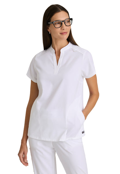 Women's 2 Pocket Banded Collar Avery Top - GRST230 - White