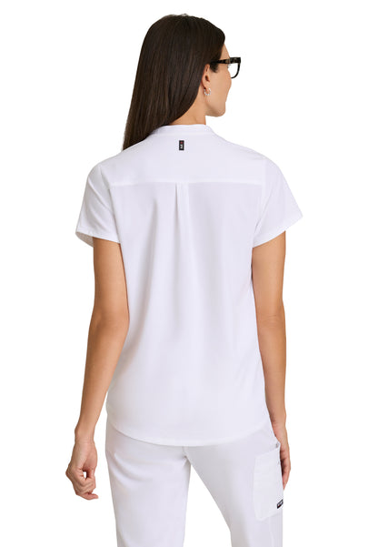 Women's 2 Pocket Banded Collar Avery Top - GRST230 - White