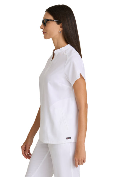 Women's 2 Pocket Banded Collar Avery Top - GRST230 - White