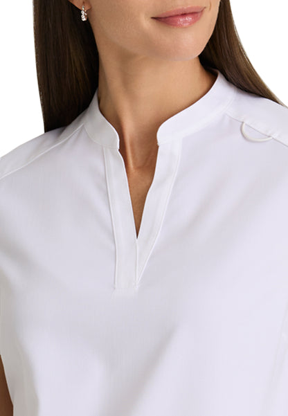 Women's 2 Pocket Banded Collar Avery Top - GRST230 - White