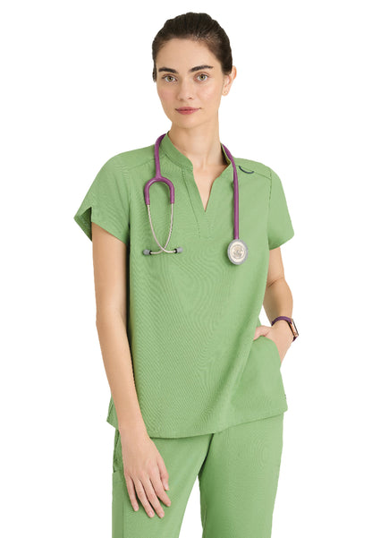 Women's 2 Pocket Banded Collar Avery Top - GRST230 - Sweet Basil