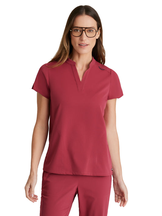 Women's 2 Pocket Banded Collar Avery Scrub Top - GRST230 - Maple Red