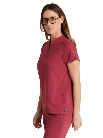 Women's 2 Pocket Banded Collar Avery Scrub Top - GRST230 - Maple Red