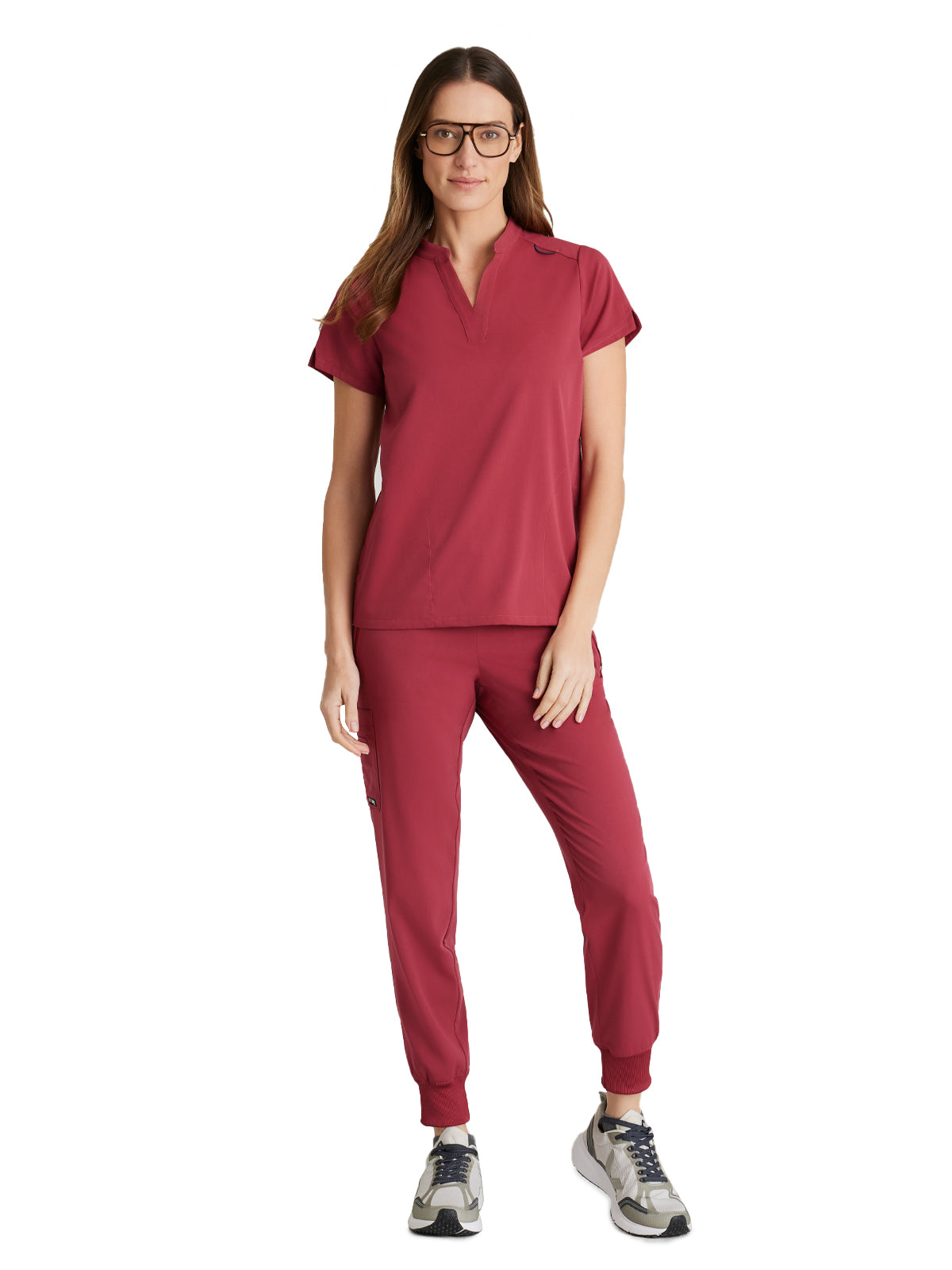 Women's 2 Pocket Banded Collar Avery Scrub Top - GRST230 - Maple Red