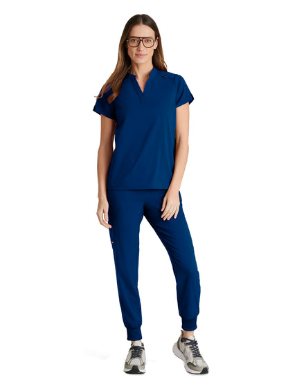 Women's 2 Pocket Banded Collar Avery Scrub Top - GRST230 - Indigo