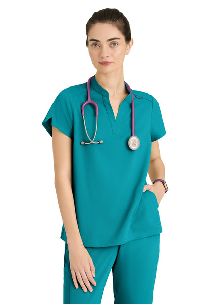 Women's 2 Pocket Banded Collar Avery Top - GRST230 - Teal